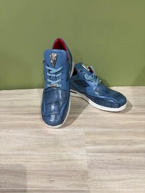 Fennix Italy Men's Blue Leather /gator Fashion Sneakers shoes sz 10